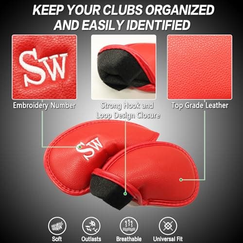 FINGER TEN Golf Club Iron Head Covers Pu Leather 12 Pack(Red) — view 3