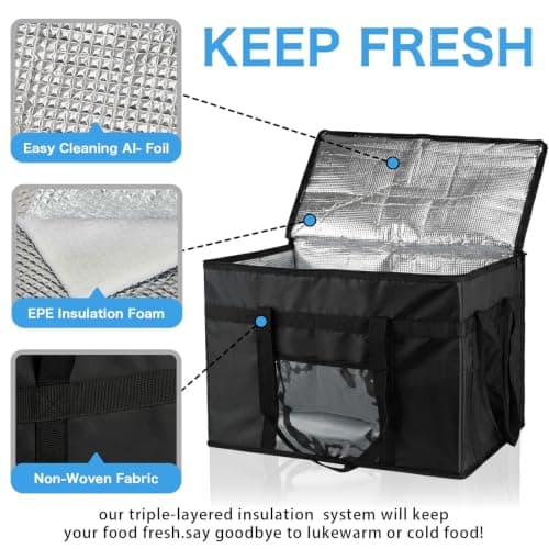 70L Insulated Thermal Bag for Food Delivery – Extra Large Cooler Bag, Heavy Duty Foldable Cool Bag for Grocery Shopping, Picnic & Commercial Use (1, Black-70l) — view 3