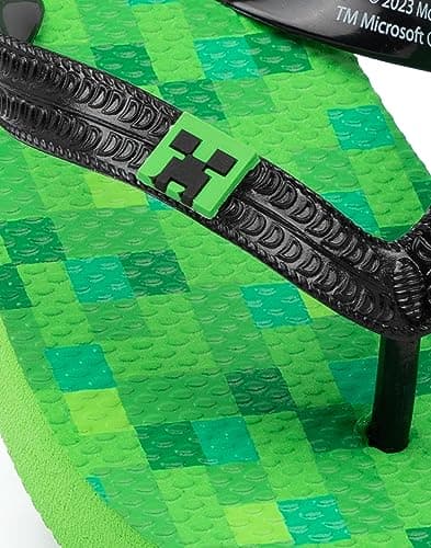 Minecraft Creeper Kids Sandals | Green Flip Flop Sliders For Boys & Girls | Block Pixel Game Villain Summer Shoes | Fun Slip-on Beach Footwear Merchandise Gift for Children and Teens — view 2