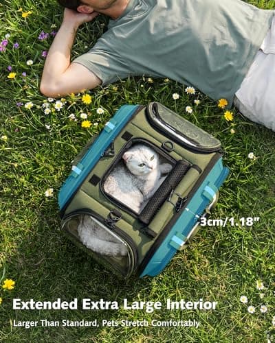 pecute Cat Carrier Stable, Large Space, Pet Carrier Bubble Window,Green — view 5
