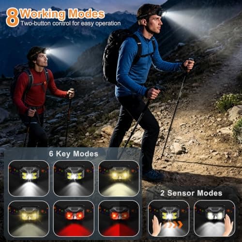 4 Pack Rechargeable Head Torch, Waterproof Super Bright LED Headlamp — view 4
