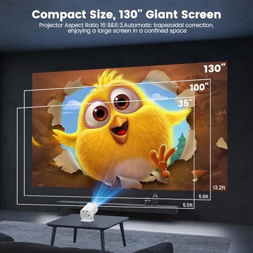 Mini Projector with WiFi and Bluetooth,4K 1080P Smart Portable Projector,Auto Focus & Keystone 180° Rotatable,Home Movie Video Projector for Bedroom Outdoor Compatible with Smartphone Laptop HDMI — view 4