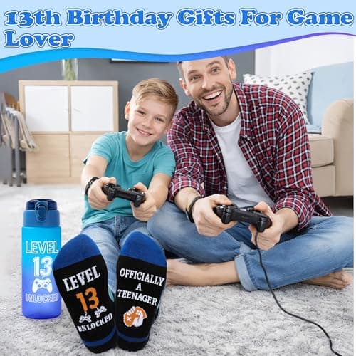 EccoDen 13th Birthday Gifts for Boys Age 13 – Funny Gamer Gift Set with Sports Water Bottle, Gamepad Keyring, Level 13 Socks & Bracelet – Cool Birthday Presents for Gamer Kids — view 6