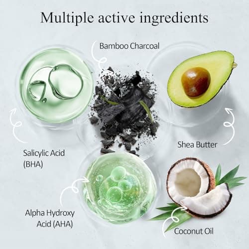 Bamboo Charcoal Soaps, Salicylic Acid Soap Bar, with Exfoliating Particles for Cleansing, AHA Soap for Oil Control, Pore Shrinking, Remove Blackhead Acne for Face and Body, Unisex, 3x100g — view 3
