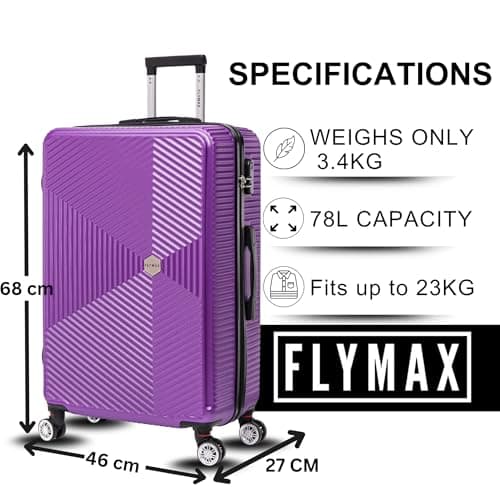 FLYMAX 24" Medium Suitcase Super Lightweight 4 Wheel Spinner Hard Shell ABS Luggage Hold Check in Travel Case Purple 67L — view 3