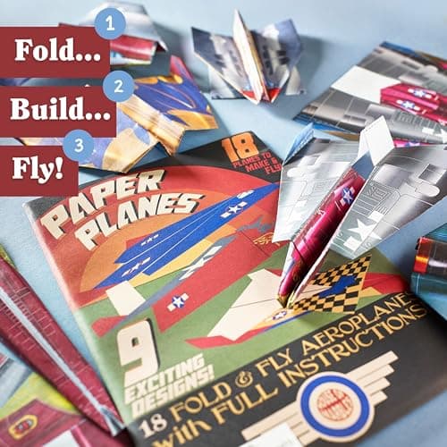 House of Marbles Paper Aeroplane Kit for Children, 18 FSC-Certified Fold-and-Fly Planes in 9 Designs with Instructions, Creative Paper Craft and Flying Activity, Travel Gift — view 3