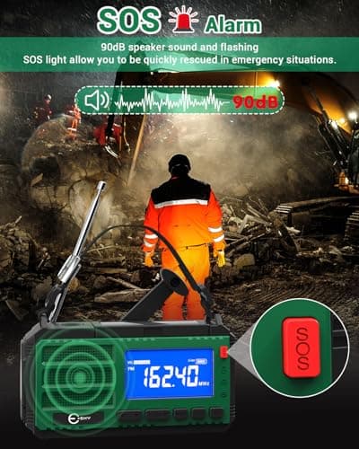 Esky 10000mAh Wind Up Radio, AM/FM Portable Rechargeable Emergency Radio, Flashlight, Reading Lamp, SOS Alarm & Compass, USB/Solar/Hand Crank Charging for Camping, Outdoor, Power Outage, as Gift — view 5