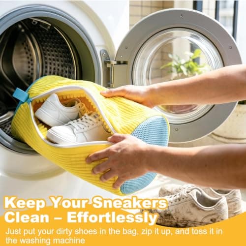 2PCS Shoe Washing Machine Bag, Zippered & Reusable Mesh Shoe Bag for Washing Machine, Shoe Cleaning Bag for Sneakers Canvas Tennis Running Shoes (Yellow) — view 6