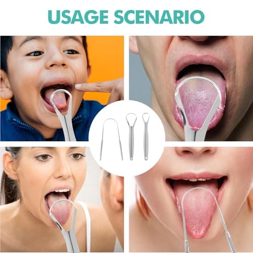 3 Pack Metal Tongue Scraper, Tongue Cleaners Stainless Steel Set, 2 Spoon 1 U-Shaped Tongue Scrapers with Storage Case, Tongue Cleaner for Adults Kids Oral Hygiene Care, Reduce Bad Breath, 3Style Kit — view 6