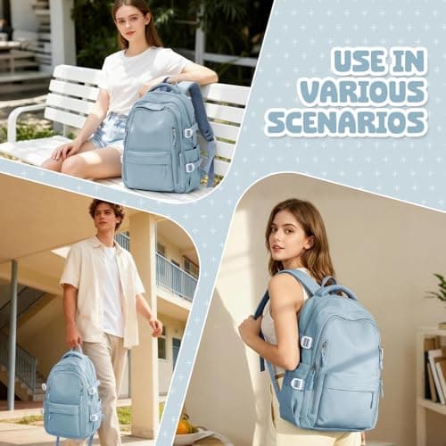 HYC00 School Bag for Teenager Girls Boys Secondary High Middle Bookbag School Backpack Womens Casual Daypack Lightweight 14 Inch Laptop Rucksack Backpack for Travel College Work Back Pack, Light Blue — view 6