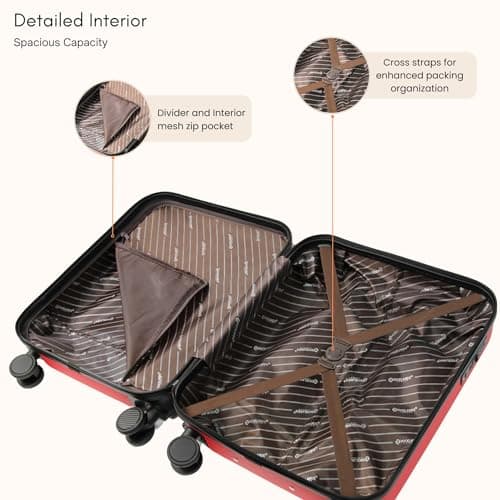 Rocklands® Lightweight 4 Wheel Hard Shell Luggage Suitcase Ryanair Cabin Travel Bag 55x40x20cm - ABS822 (Red) — view 5