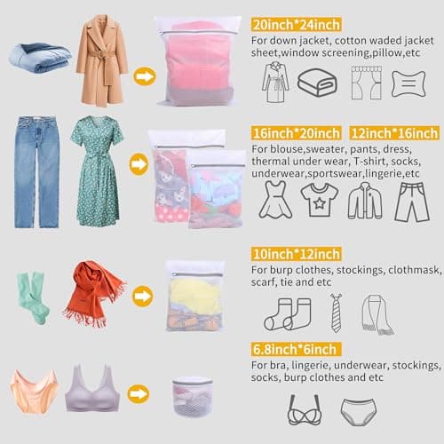 5PCS Mesh Laundry Bags for Washing Machine, Laundry Bags with Zips, Reusable Washing Machine Wash Bag for Clothes, Underwear, Bra,Socks (XL+L+M+S+Bra Bag,White) — view 3