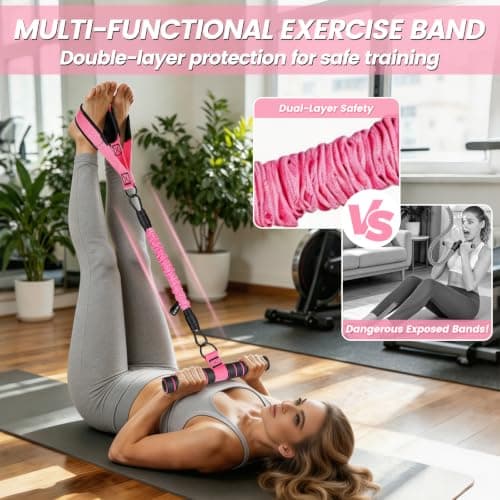 Pedal Resistance Band with Handle, 3-Tube Exercise Band for Women, Pink — view 4