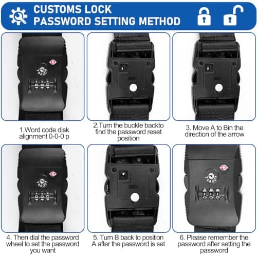 Luggage Straps with TSA Approved Luggage Locks - 2 Pack Set Suitcase Straps & Add A Bag Gurt, Luggage Belt with Lock for University Packing Essentials, Business Travel, Flight Suitcase Accessories — view 6