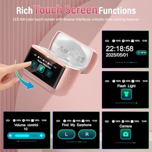 Wireless Earbuds, 2026 Bluetooth 5.4 Headphones In Ear with ANC/ENC Noise Cancelling Mic, HiFi Stereo Bluetooth Ear buds with Multifunctional Touchscreen, 5 EQ Modes Bluetooth Earphones, Rose Gold — view 4