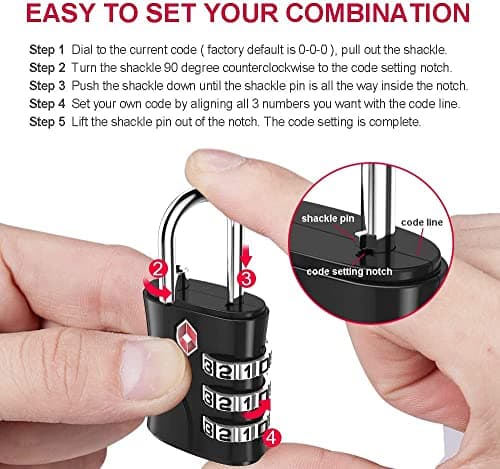 ZHEGE Suitcase Locks Combination, Travel Padlock (Black) — view 5