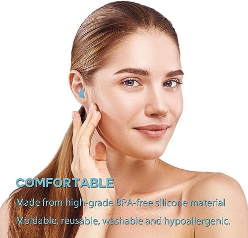 Silicone Ear Plugs for Sleeping, 6 Pairs 27dB Re-Usable Waterproof Noise Cancelling Premium Moldable Ear Plugs for Sleeping, Travelling, Studying Noise Reduction Blue — view 3