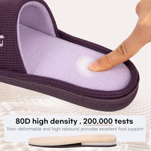 LongBay Women’s Waffle Slippers Open Toe Slip On Memory Foam Flat Summer House Slipper Purple, 7-8 — view 3