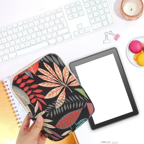 MUCKLILY E-books Protective Case and Electronic Book Cover for E-reader 2/3/4, Readers Sleeve with Decorative Autumn Leaves Pattern on Black Background, Protective Storage Pouch for Travel — view 3