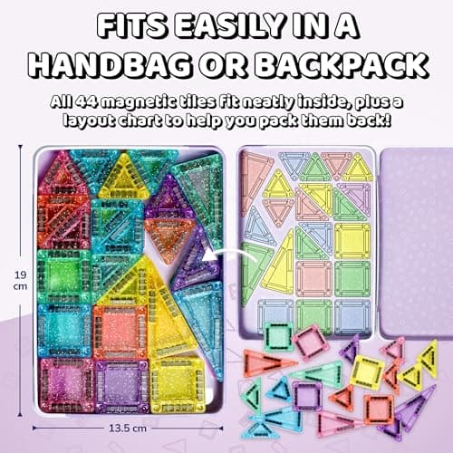 Science Kidz 44-Piece Glitter Series Mini Magnetic Tiles Travel Tin Set — view 6