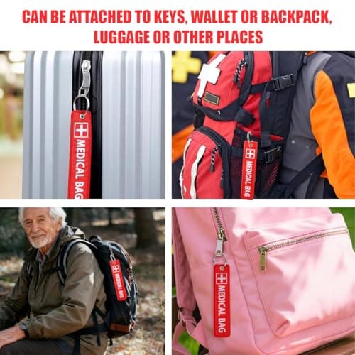 4PCS Medical Alert Bag Tag Double-Sided Medical Equipment Red Keychains Label Reusable Durable Luggage ID Tags for Backpacks Purse Travel — view 6