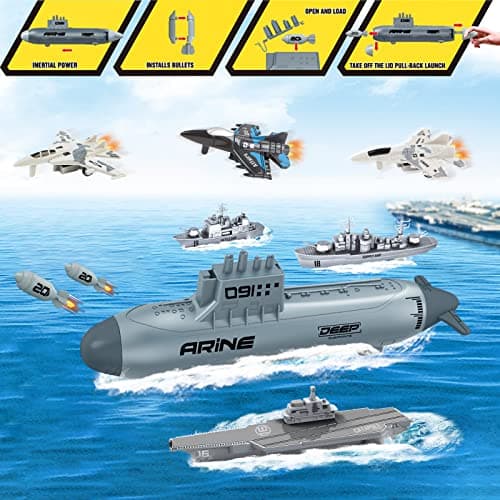 deAO Kids Army Toys, Aircraft Carrier Military Battleship Submarine Playset — view 6