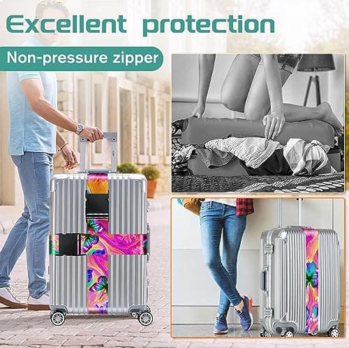 OffiEase Luggage Straps for Suitcases Travel Belt - Baggage Identifiers Suit Case Accessories with Buckle Nylon Adjustable Band Over Handle for Airport 2 pack Butterfly — view 5
