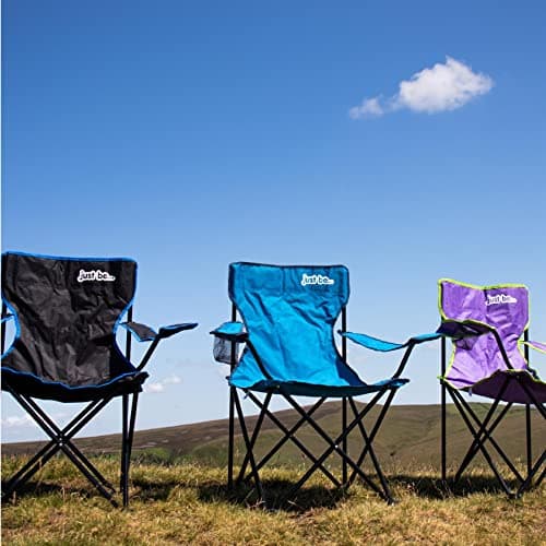 just be... Camping Chair – Lightweight, Foldable & Portable Outdoor Seat with Armrests, Cup Holder & Carry Bag | For Adults & Kids | Garden, Beach, Festival & Fishing – Black/Red Trim — view 2