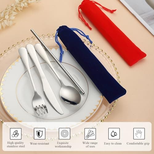 Kyraton Camping Cutlery Set 2 Pack with Portable Base, Stainless Steel Flatware Camping Utensil Set for Outdoor Travel Picnic Office School Farm Work Lunch Box, Dishwasher Safe — view 4