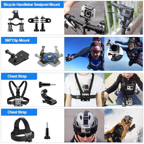 HIMOMO 85-In-1 Action Camera Accessory Kit, Universal go pro accessories set with Chest Strap, action camera mounts, and more for GoPro Hero 9 8 7, SARGO,DJI, Insta and Most Action Cameras — view 3