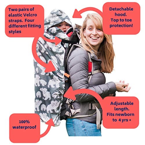 BundleBean - Babywearing Lightweight Raincover (Sage-Grey Polar Bear) - Waterproof & Windproof Baby Carrier, Includes Storage Bag, Silky-Soft Waterproof Fabric, Universal Fit, New Born to 4 Years Old — view 4