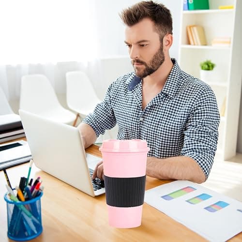Yisituo Plastic Coffee Cups with Lids, 12 Pack 480ml Reusable Tumblers for Adults, for Hot & Cold Drinks, Microwaveable Travel Mugs (12, Pink) — view 5