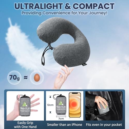HIKENTURE Inflatable Neck Pillow, 3-Breath Travel Airplane Pillow, Grey — view 6