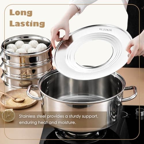 Stainless Steel Steamer Ring, Fits 7 to 12-Inch Bamboo Steamer Baskets, Steaming Adapter for Asian Food, Cooking for Dumpling, Dim Sum, Rice, Veggie, Vegetable, Steam Pot — view 3