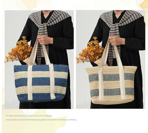HZHYMBD Straw Bag Women's Neutral Straw And Case Bag,straw Beach Bag-grey-39cm*32cm*15cm — view 2