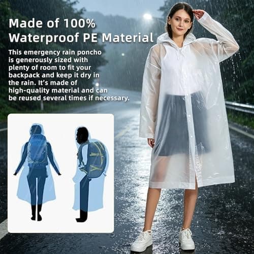 HCFGS Rain Poncho Raincoats for Adults, 2PCS Reusable Rain Jacket Rainwear with Hoods, Long Waterproof Ponchos for Emergency, Festivals, Camping, Travel — view 6