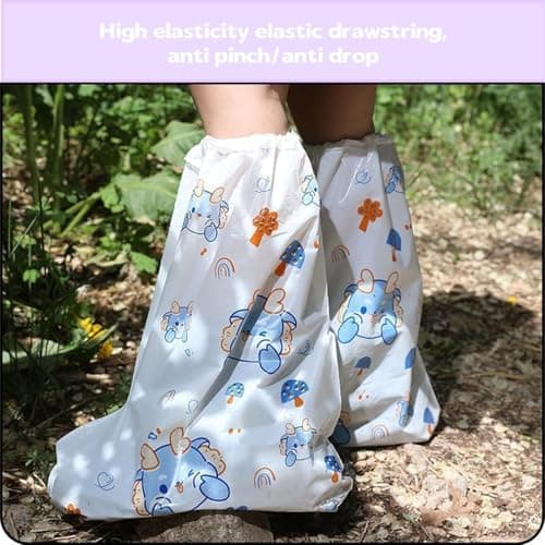 HUANYO Disposable Kids Rain Boot Covers - 5 Pairs Children's Waterproof Shoe Covers, Fun Printed Patterns, Perfect for School, Outdoor Play, Puddle Jumping - One Size Fits Most (Dinosaurs) — view 6