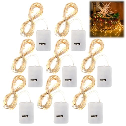 8 Pack Battery-Operated Fairy Lights, 2m 20 LED String Lights, Warm White