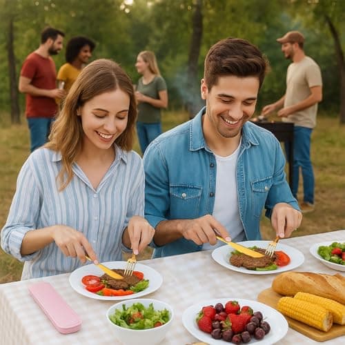 4pcs Stainless Steel Cutlery Set with Case - Travel Flatware for Lunch, Camping, School, Picnic, Workplace - Fork, Knife, Spoon Included (Pink) — view 5