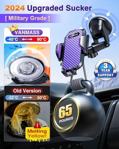 VANMASS 2026 BEST Car Phone Holder [Upgraded Suction&Clip] Military-Grade Rotatable Universal Mobile Mount for Dashboard Windscreen Vent, Van Stand Cradle for iPhone 17 16 15 Samsung,Purple — view 3