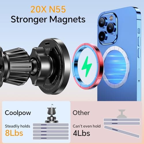 Coolpow for Magsafe Car Mount Charger【100% Stable】15W Magsafe car charger for Dash Vent【Super Magnet】Magnetic Phone Holder for Car Accessories Phone Holder Wireless Charger for iPhone 17 Pro Max 16 15 — view 5