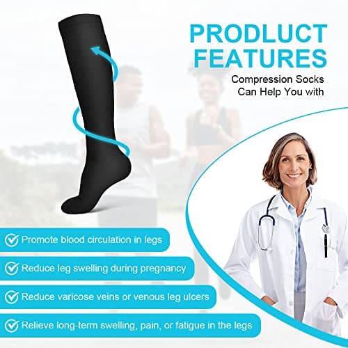 ACWOO Compression Socks for Women & Men, 3 Pairs Non-Slip Breathable Long Tube Compression Socks, Flight Socks Running Socks for Support, Sports, Flying, Maternity Pregnancy, Nurses, Travel — view 3