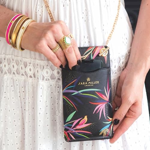 Sara Miller London Phone Crossbody Pouch, Wallet with Card Holders, Women's Travel Bag with Chain Strap, Bamboo Black — view 4