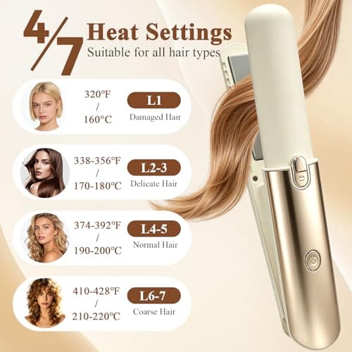 Hair Straighteners Mini Cordless Travel, 5000mAh 2 in 1 Travel Upgrade Hair Straightener|Wireless Portable Hair Curler with USB Charging | Mini Curling Iron, 4/7 Heating Modes, Reduce Frizz — view 6