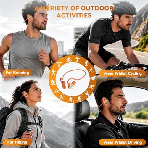 OHAYO Running Headphones Wireless, Open Ear Headphones Wireless, Bluetooth V6.0 Earphones, Noise Cancelling Mics, IPX7 Waterproof,10h Playtime for Running, 2h Magnetic Fast Charging (Orange) — view 4
