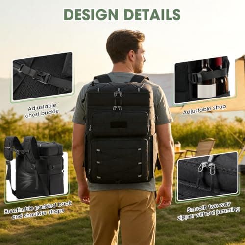 RAINSMORE Cooler Backpack 30L Insulated Cool Bag Rucksack Leakproof Large Capacity Dual Zone Thermal Picnic Backpack Waterproof for Outdoor BBQ Black — view 6