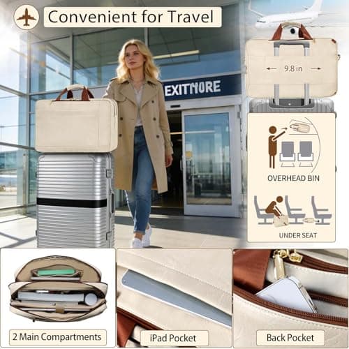 Stuery Faux Leather Messenger Bag for Men 17-17.3 Inch: Laptop Bag Briefcase Computer Handbags Shoulder Crossbody Bag with Padded Laptop Sleeve for Work College Travel, Beige White — view 5