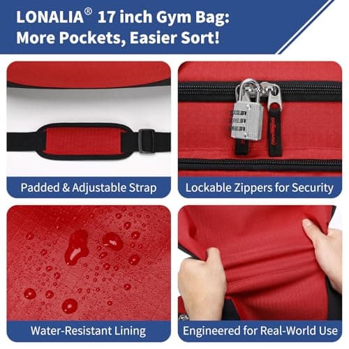 LONALIA Small Holdall Bag 30L, Gym Duffle Bag, Red — view 4