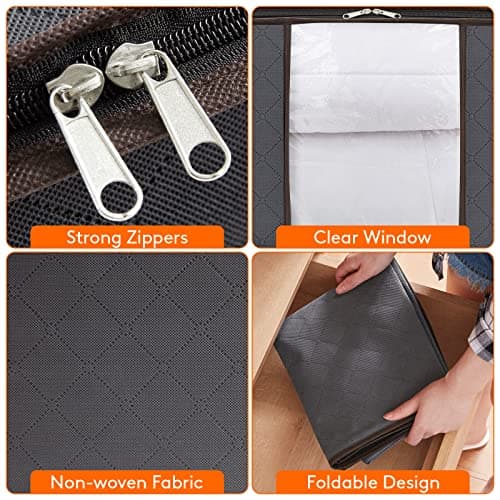 Lifewit 95L Clothes Storage Bags, Foldable Storage Box Moving Bags Wardrobe Storage Organiser Packing Boxes for Moving House with Clear Window for Clothing Bedding Blankets, Grey, 4 Pack — view 5