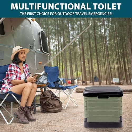 Crystals 24L Portable Camping Toilet – Compact Outdoor Travel Potty Loo for Caravan, Folding Toilet, Fishing, Hiking, Festivals & Picnics – Lightweight, Easy-Clean Design (Green/Black) — view 6